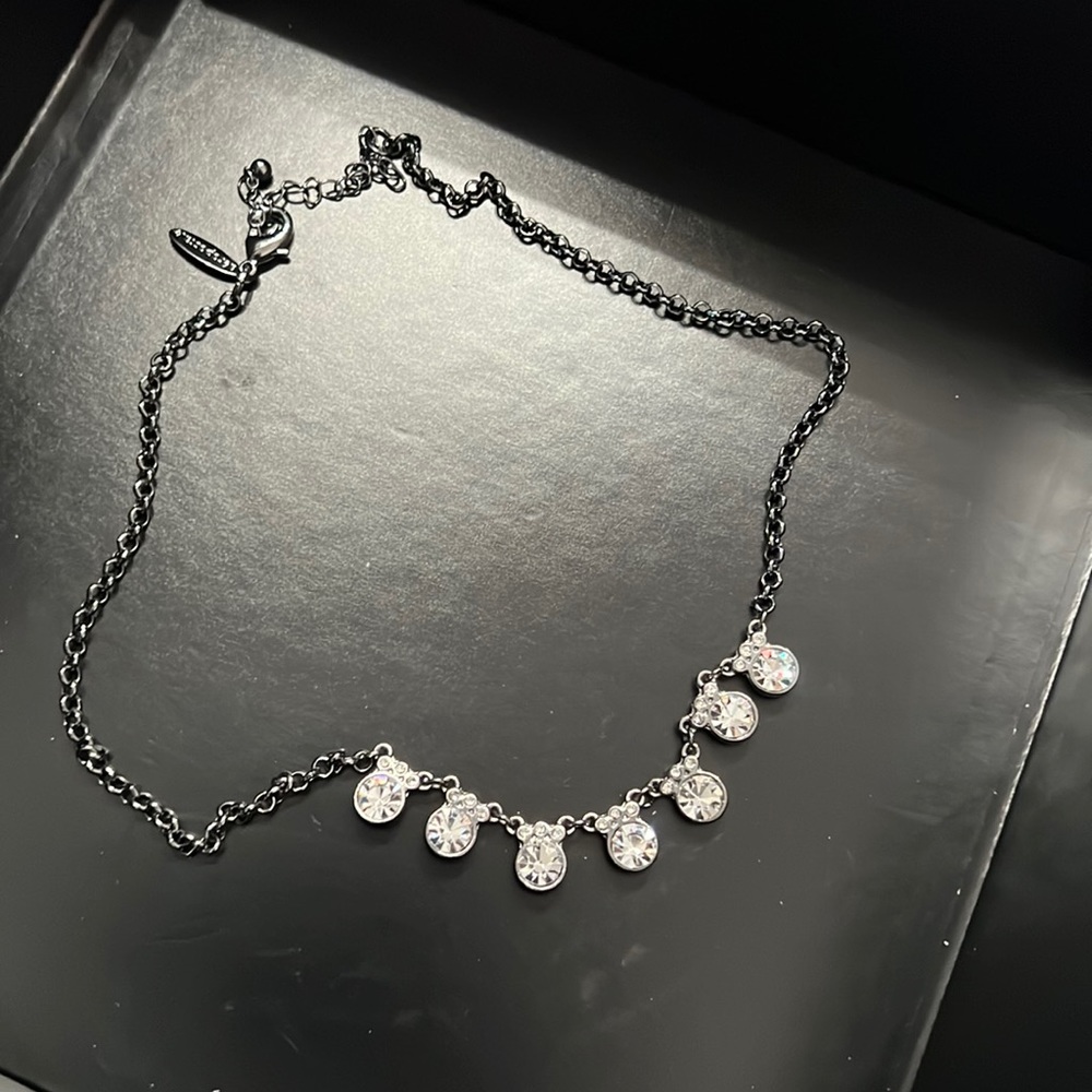 Black Necklace with Hanging Clear Stones